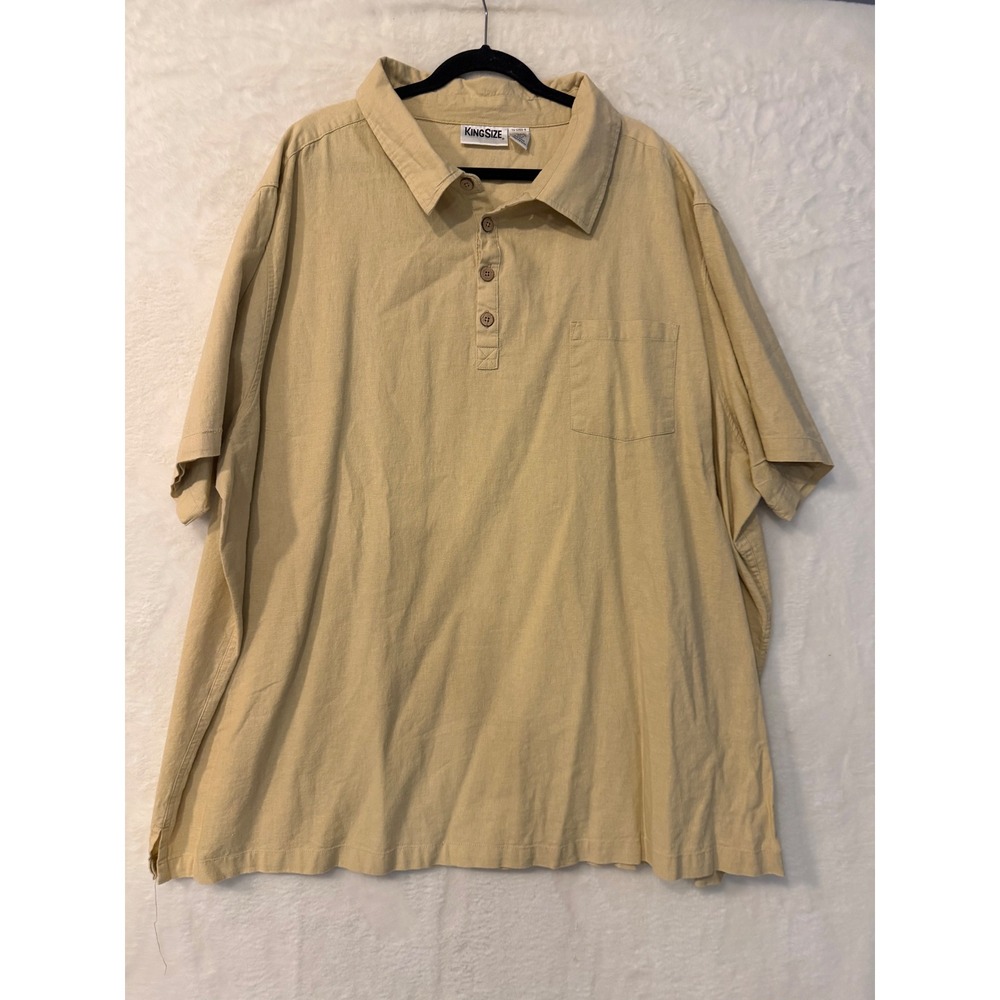 KingSize Mens Tall 5XL Linen Blend Short Sleeve Polo Shirt Tan Khaki 79-6383-8